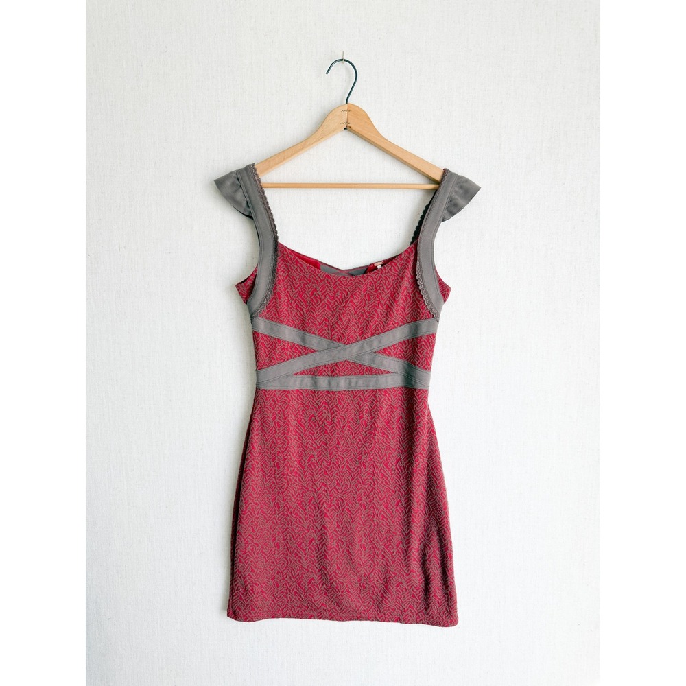 Free People Cross My Heart Red Bodycon Mini Dress Strappy Lattice Back Small